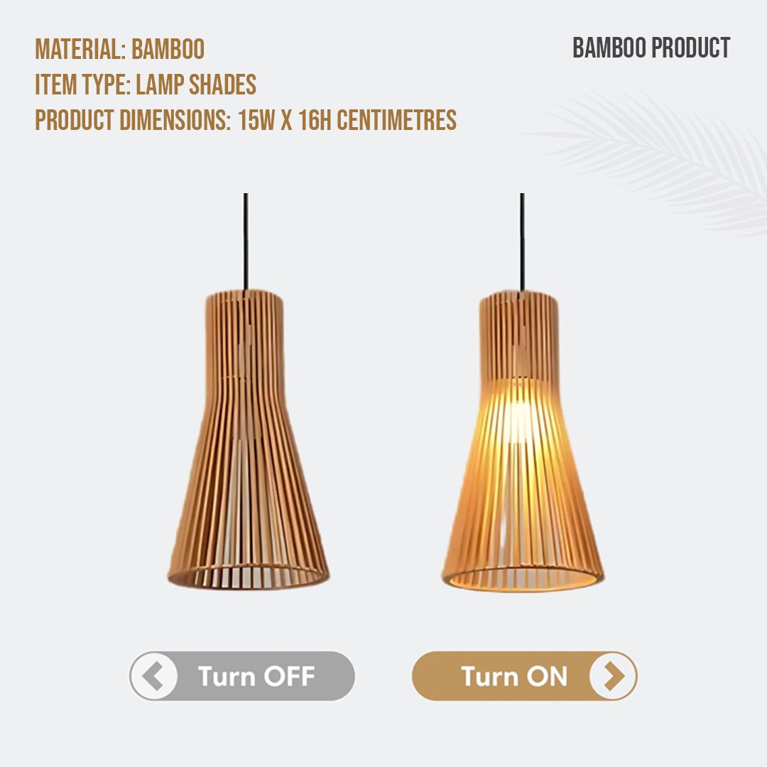  Modern Hanging Lampshade, Conical Shape, Natural Wood Finish 