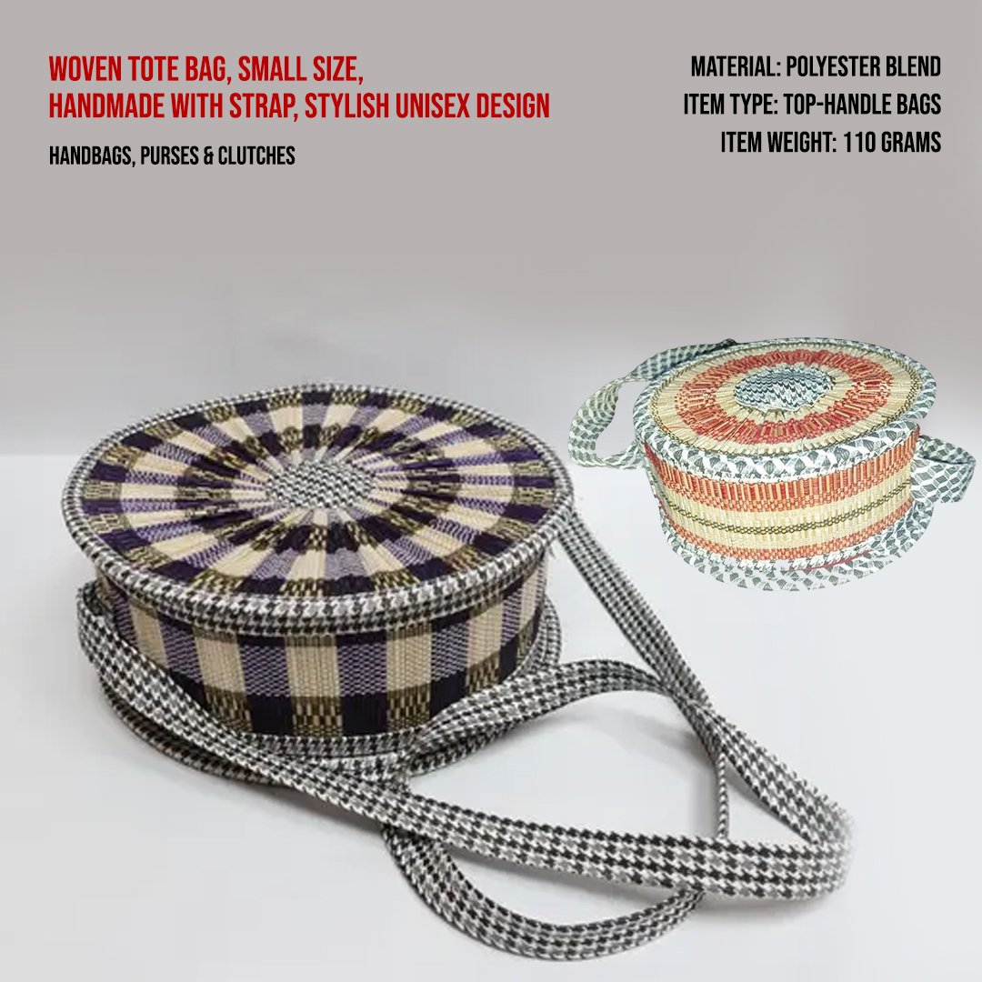 Woven Tote Bag, Small Size, Handmade with Strap, Stylish Unisex Design