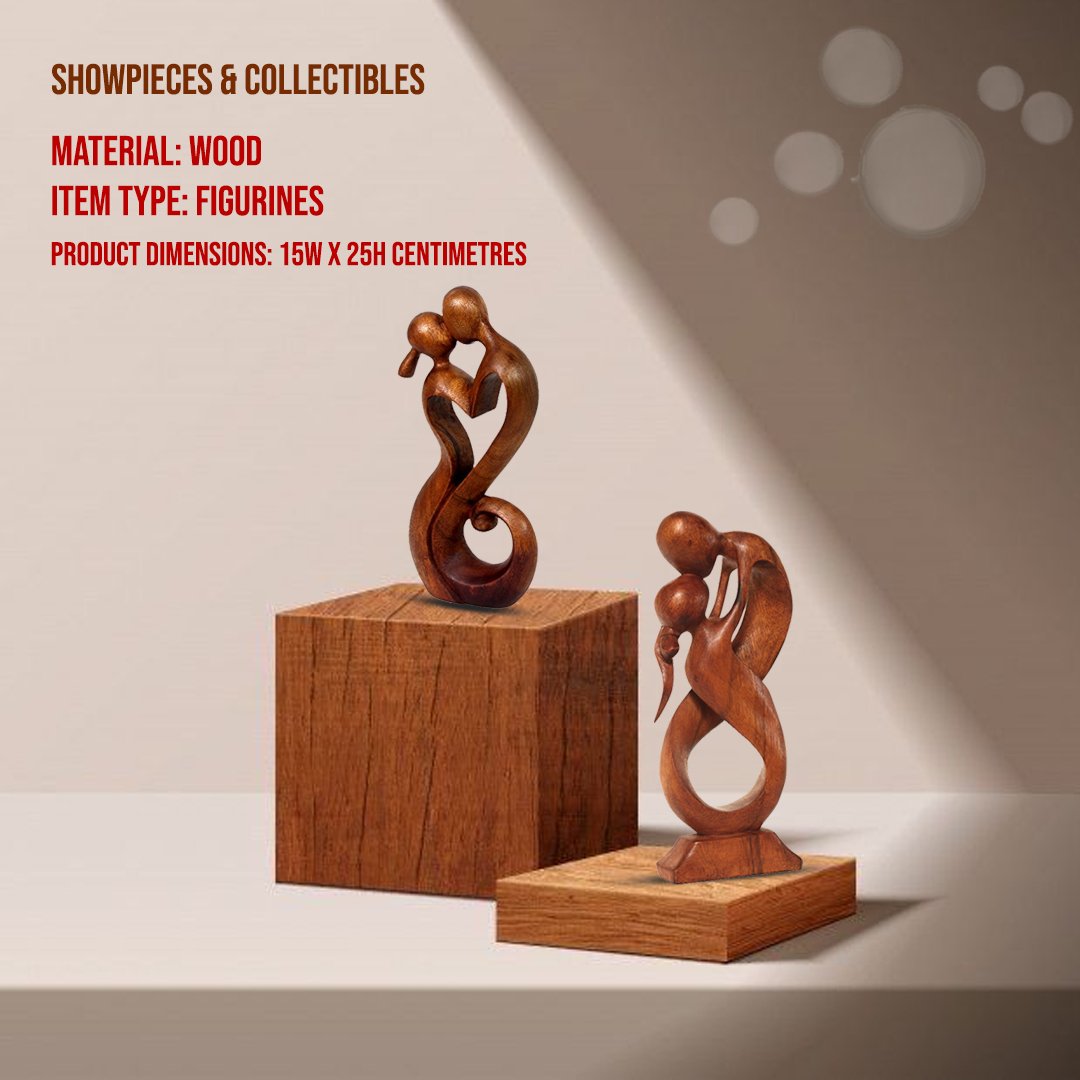 Handcrafted Wooden Sculpture of Parent Kissing Girl Child Figurines for Home Decor, Office Decor