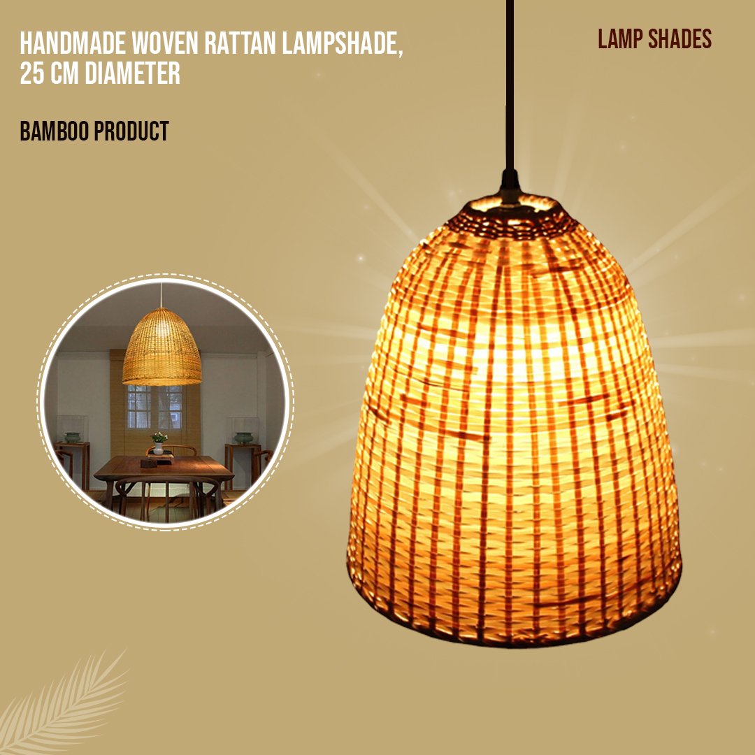 Handmade Woven Rattan Lampshade, 25 cm Diameter