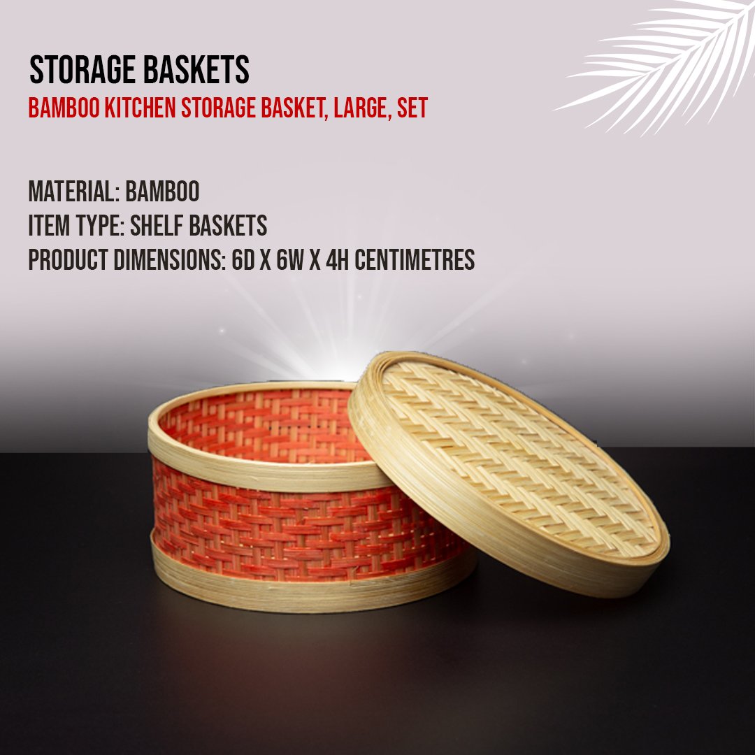 Bamboo Kitchen Storage Basket, Large, Set 