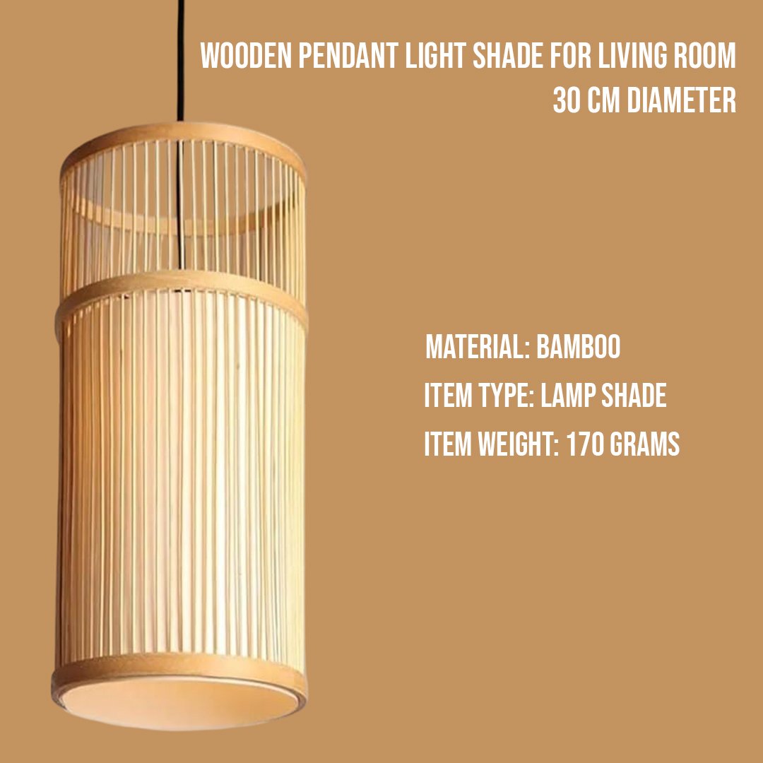Wooden Pendant Light Shade for Living Room, 30 cm Diameter