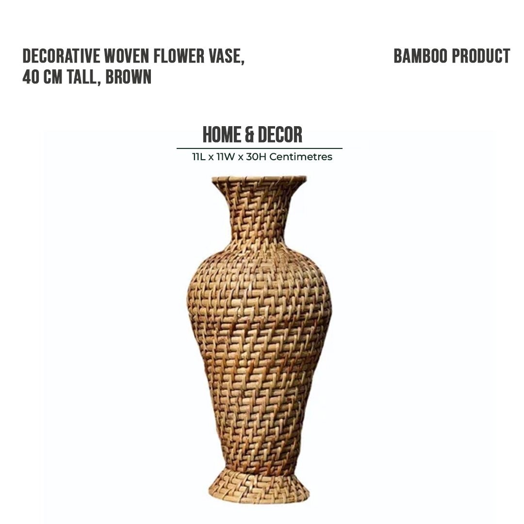 Decorative Woven Flower Vase, 40 cm Tall, Brown
