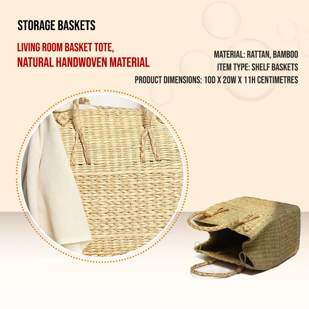 Living Room Basket Tote, Natural Handwoven Material